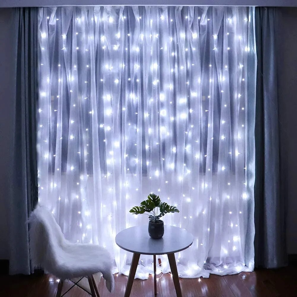 🔥CORTINAS LUCES LED + VELO SUIZO BLANCO🔥