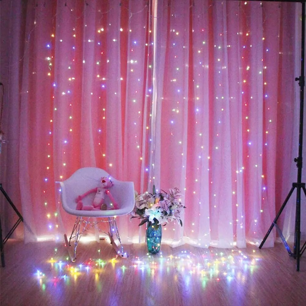 🔥CORTINAS LUCES LED + VELO SUIZO BLANCO🔥