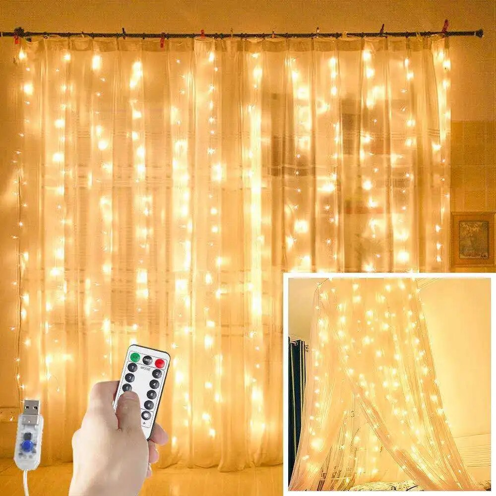 🔥CORTINAS LUCES LED + VELO SUIZO BLANCO🔥
